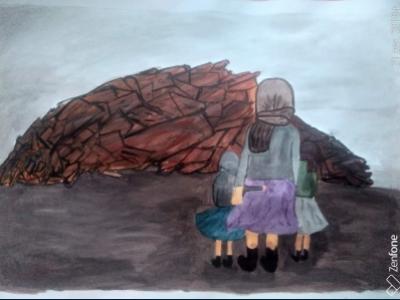 Картина. Автор: Махмутова Эльгиза. Техника: акварель. Класс: 7 Дети войны