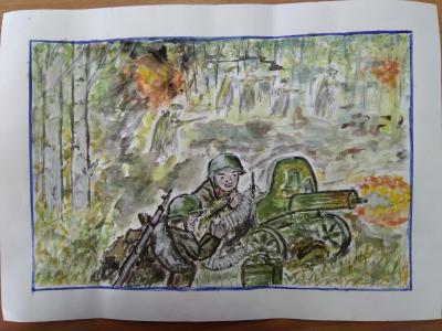 Картина. Автор: Закареев Руслан. Техника: гуашь. Класс: 8 За Родину!