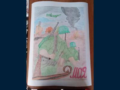 Картина. Автор: Саляхова Ильвина. Техника: карандаш. Класс: 8 "За Родину"