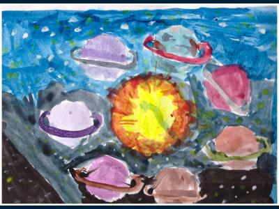 Картина. Автор: Андреева Алла. Техника: акварель. Класс: 1 Планеты служащие солнцу