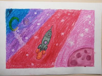 Картина. Автор: Полтарабатько Владимир. Техника: смешанная техника. Класс: 1 Мой космос