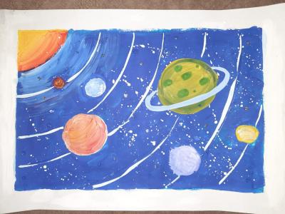 Картина. Автор: Ганеева Риана. Техника: гуашь. Класс: 1 Космическое чудо