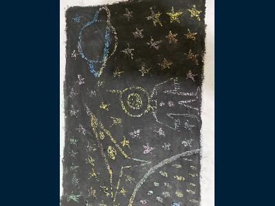 Картина. Автор: Идрисова Иллария. Техника: другая. Класс: 1 «Путешествие на Луну»