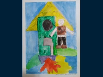 Картина. Автор: Волобуев Арсений. Техника: акварель. Класс: 1 Я лечу в космос