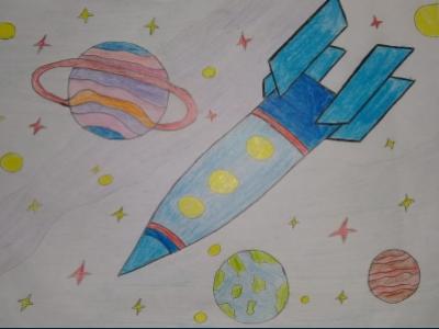 Картина. Автор: Нуралин Данис. Техника: карандаш. Класс: 1 Моя ракета