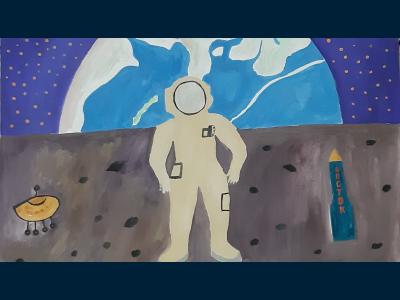 Картина. Автор: Салтыков Александр. Техника: гуашь. Класс: 1 Космос в моём представлении