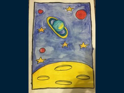 Картина. Автор: Столбецов Данил. Техника: гуашь. Класс: 1 "Космические дали"