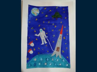 Картина. Автор: Кадыров Надир Ильварович. Техника: гуашь. Класс: 1 Космос