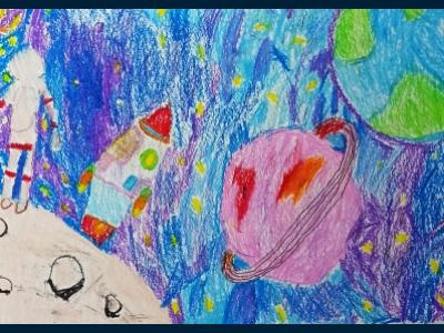 Картина. Автор: Гайнуллина Камилла. Техника: восковые мелки. Класс: 1 Моя Вселенная