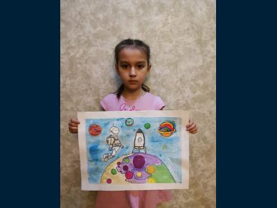 Картина. Автор: Абдуллина Ралина. Техника: гуашь. Класс: 1 Космонавт