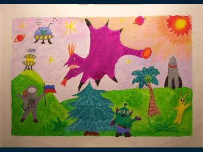 Картина. Автор: Разноушкина Есения. Техника: гуашь. Класс: 1 Чудесная планета