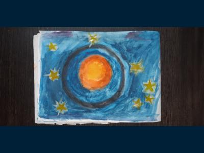 Картина. Автор: Марданов Камиль. Техника: акварель. Класс: 1 Оранжевая планета