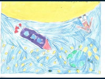 Картина. Автор: Самикова Эвелина. Техника: карандаш. Класс: 1 Освоение космоса Россией