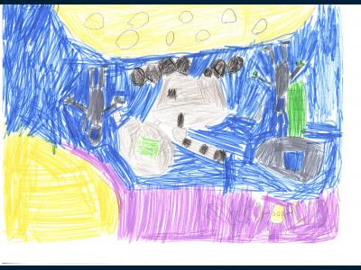 Картина. Автор: Шайхутдинов Амир. Техника: карандаш. Класс: 1 Освоение космоса Россией