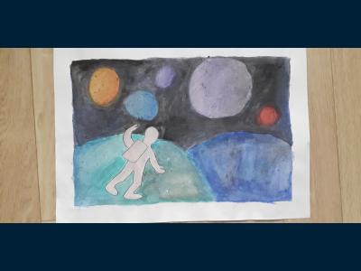 Картина. Автор: Ишимбаева Сабина Денисовна. Техника: гуашь. Класс: 1 Я и мой космос