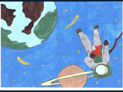 Картина. Автор: Филяева Анастасия. Техника: акварель. Класс: 1 Я летаю над планетой