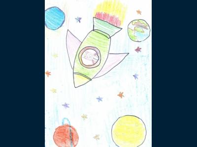 Картина. Автор: Ямаев Марсель. Техника: карандаш. Класс: 1 Я летаю над планетой