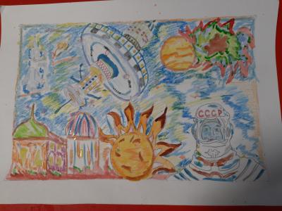 Картина. Автор: Чугунова Полина Владимировна. Техника: смешанная техника. Класс: 1 Космические дали