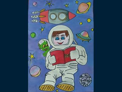 Картина. Автор: Султанова Дина. Техника: гуашь. Класс: 1 Космические путешествия