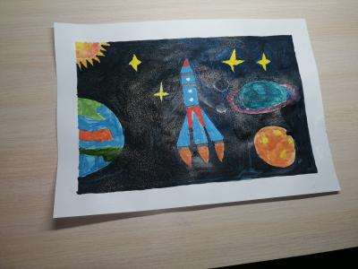 Картина. Автор: Ризванов Эльмир. Техника: гуашь. Класс: 1 Мой космос
