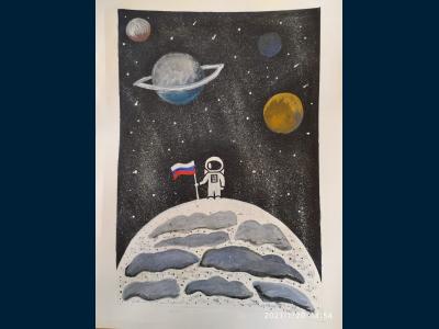 Картина. Автор: Гумеров Даниэль. Техника: гуашь. Класс: 1 Космос где-то рядом