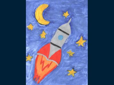 Картина. Автор: Гилязов Данияр. Техника: акварель. Класс: 1 Я летаю над планетой