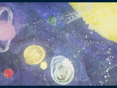 Картина. Автор: Сибагатова Валерия. Техника: акварель. Класс: 1 Космос