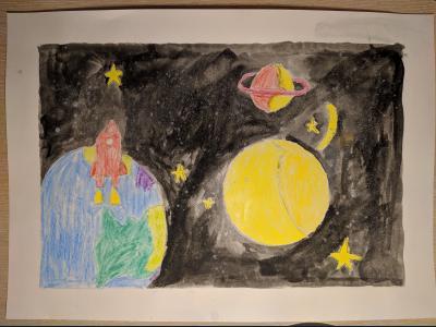 Картина. Автор: Абдрашитова Камилла. Техника: смешанная техника. Класс: 1  Космос