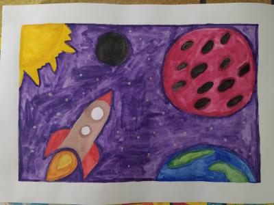 Картина. Автор: Сычёв Никита. Техника: акварель. Класс: 1 Я и мой космос