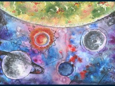 Картина. Автор: Фатихов Аскар. Техника: акварель. Класс: 1 космос