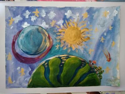 Картина. Автор: Акьюлова Фатима Ильдаровна. Техника: гуашь. Класс: 1 Вселенная.