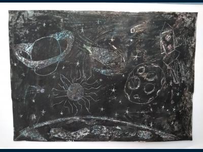 Картина. Автор: Латыпова Аделя Иделевна. Техника: смешанная техника. Класс: 1 Неизведанные дали.