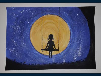 Картина. Автор: Мухаметрахимова Виктория. Техника: гуашь. Класс: 1 Мой космический мир