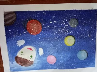 Картина. Автор: Султанова Кира. Техника: гуашь. Класс: 1 Взгляд из космоса