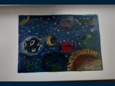 Картина. Автор: Габитова Назгуль Наиловна. Техника: гуашь. Класс: 1 Загадочное небо