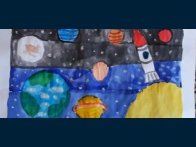 Картина. Автор: Гайнуллина Эльвина Димовна. Техника: акварель. Класс: 1 Тайны космоса