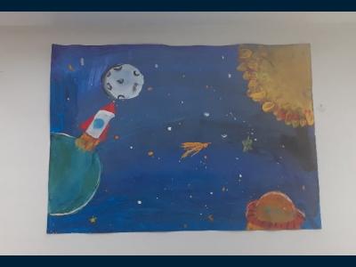Картина. Автор: Камалетдинова Диана Анисовна. Техника: гуашь. Класс: 1 Хочу на Марс!