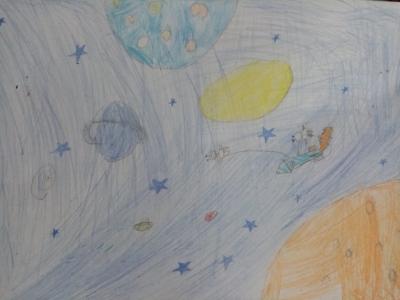 Картина. Автор: Мурзабаев Ильназ. Техника: карандаш. Класс: 1 Путешествие по планетам