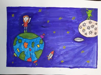 Картина. Автор: Байназарова Асель. Техника: смешанная техника. Класс: 1 События во Вселенной