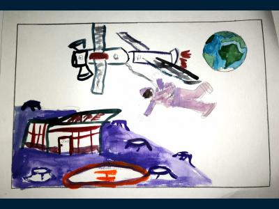 Картина. Автор: Шагапов Давид. Техника: акварель. Класс: 1 Я и мой космос