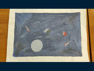 Картина. Автор: Кузнецова Милана Глебовна. Техника: гуашь. Класс: 2 Космос