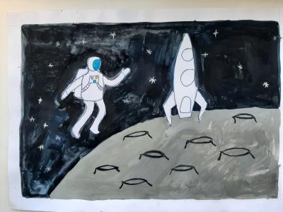 Картина. Автор: Ветюгова Арина Андреевна. Техника: гуашь. Класс: 2 Открытый космос