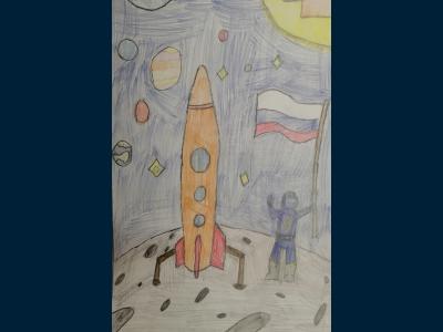 Картина. Автор: Каримов Ильнар Ильшатович. Техника: акварель. Класс: 2 Здравствуй космос!