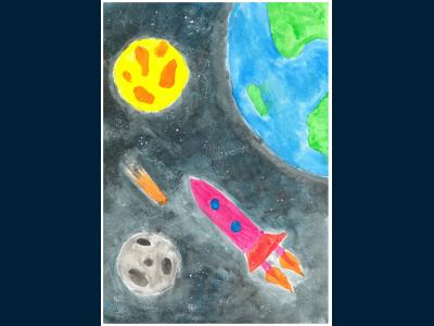 Картина. Автор: Иванова Кира. Техника: акварель. Класс: 2 Космические дали