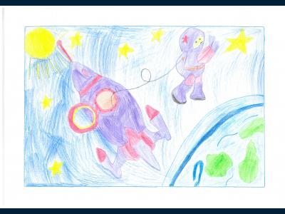 Картина. Автор: Камилянова Софья. Техника: карандаш. Класс: 2 Я летаю над планетой