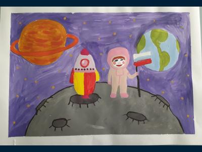 Картина. Автор: Хасанова Алина. Техника: гуашь. Класс: 2 Космическая Россия