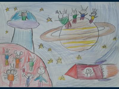 Картина. Автор: Саметова Аида. Техника: карандаш. Класс: 2 «Жизнь на далёких планетах»
