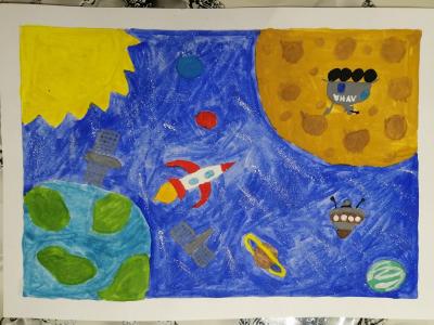 Картина. Автор: Арестов Артем. Техника: гуашь. Класс: 2 Космическая техника