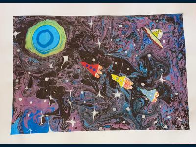 Картина. Автор: Давлетова Амина Эльдаровна. Техника: смешанная техника. Класс: 2 Сказочный космос