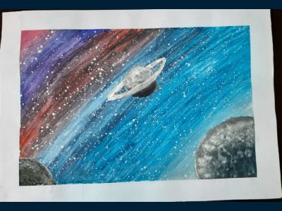 Картина. Автор: Нуриева Эвелина Ильфировна. Техника: акварель. Класс: 2 Волшебная вселенная